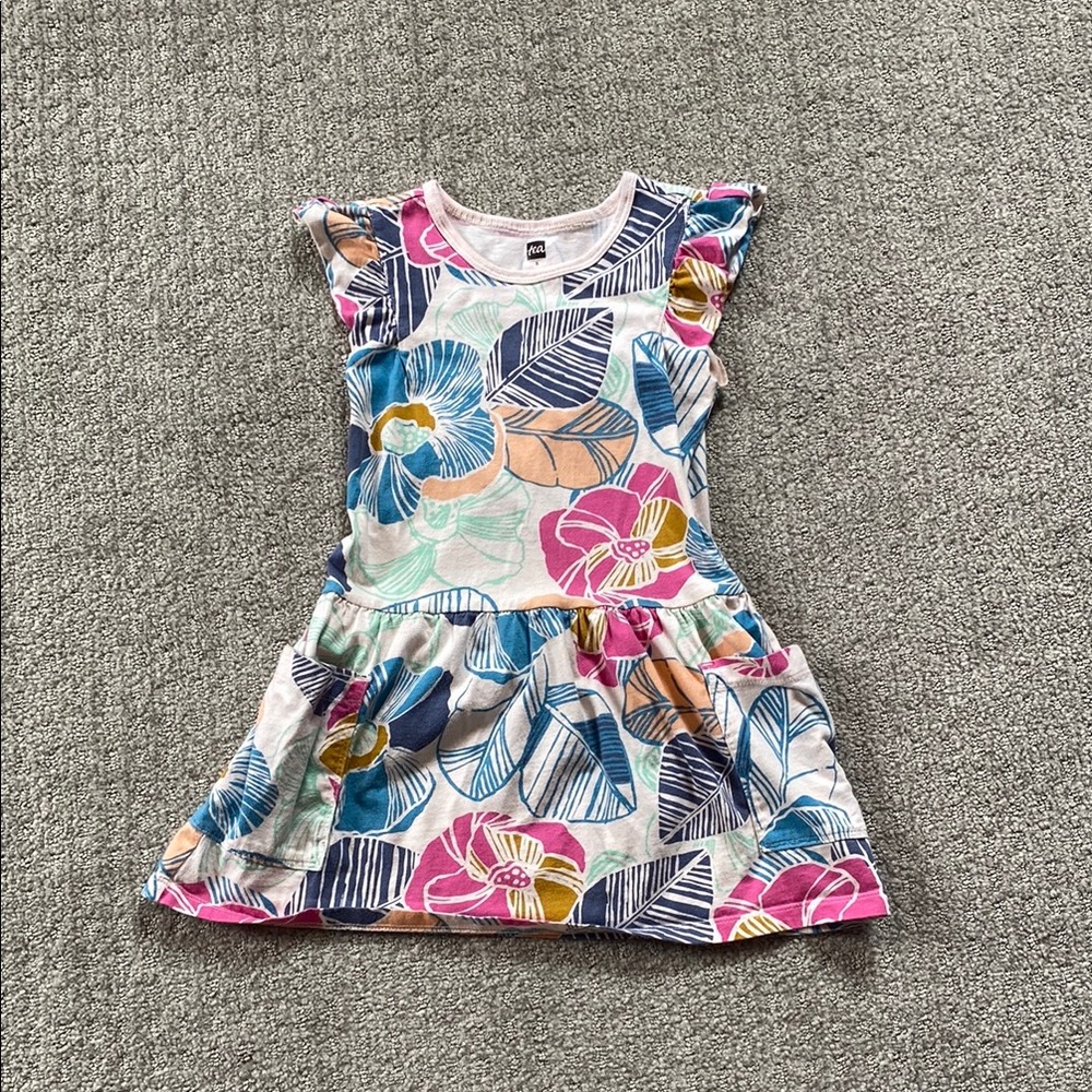 Tea Collection Pink and Blue Flutter Sleeve Sundress